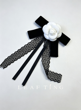 LeafTing哑光黑丝绒蝴蝶结胸针