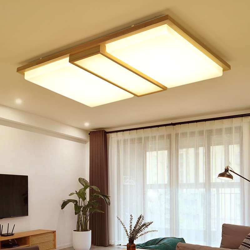 现代简约客厅LED长方形吸顶灯卧室创意餐厅北欧风格日式实木灯具