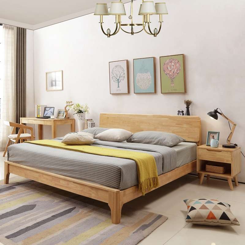 实木床1.5米1.8米成人双人床北欧风格卧室套房原木家具气压