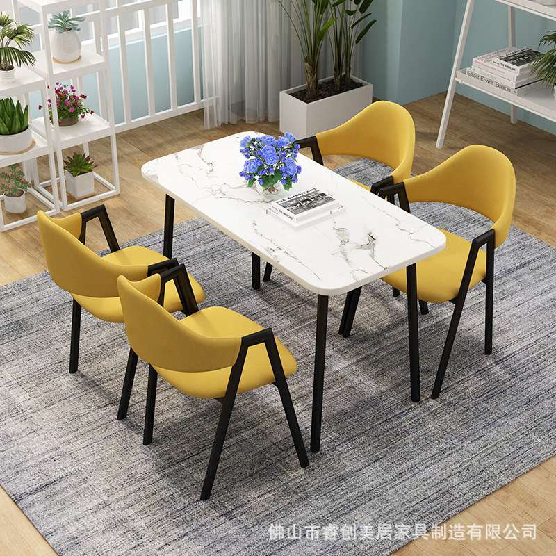 奶茶店桌椅餐厅简约小户型北欧铁艺餐桌洽谈桌椅组合方桌咖啡桌