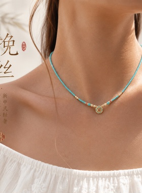 设计师绿松石锁骨链百搭高级感