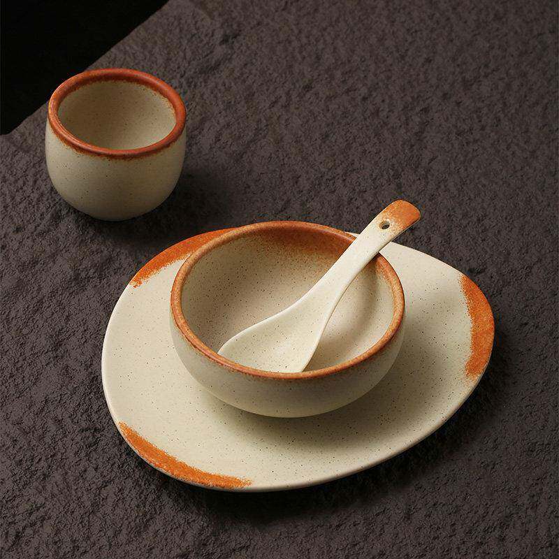 山野风陶瓷餐具云贵川菜餐厅摆台四件套高颜值台面骨碟饭碗茶杯勺