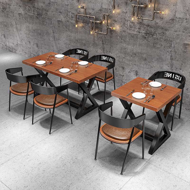 铁艺实木餐桌椅组合工业风酒吧小酒馆火锅店餐馆餐厅饮料店烧烤店