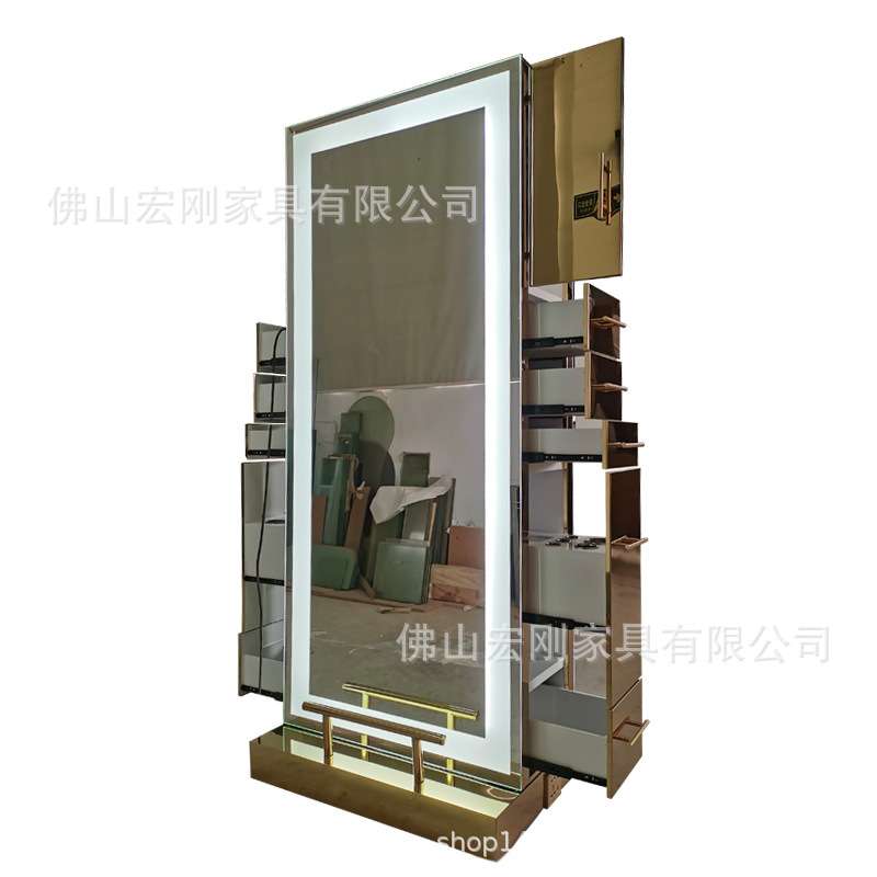 高端网红美发店镜台发廊专用简约理发店镜子带灯落地镜双面剪发镜
