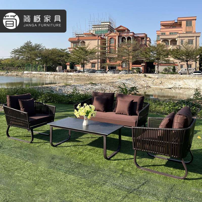 北欧庭院户外防水防晒藤编单人沙发咖啡厅奶茶店休闲洽谈会客桌椅