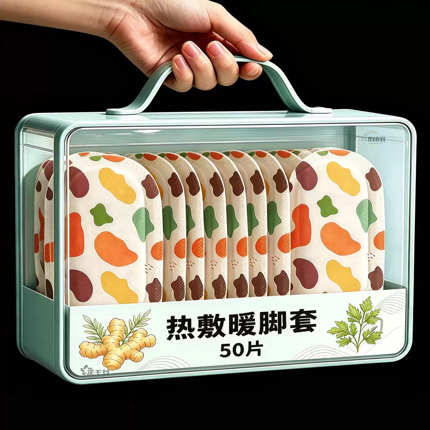 卡通发热脚套暖足贴50片装冬季热敷暖脚神器暖脚宝暖脚套生姜艾草