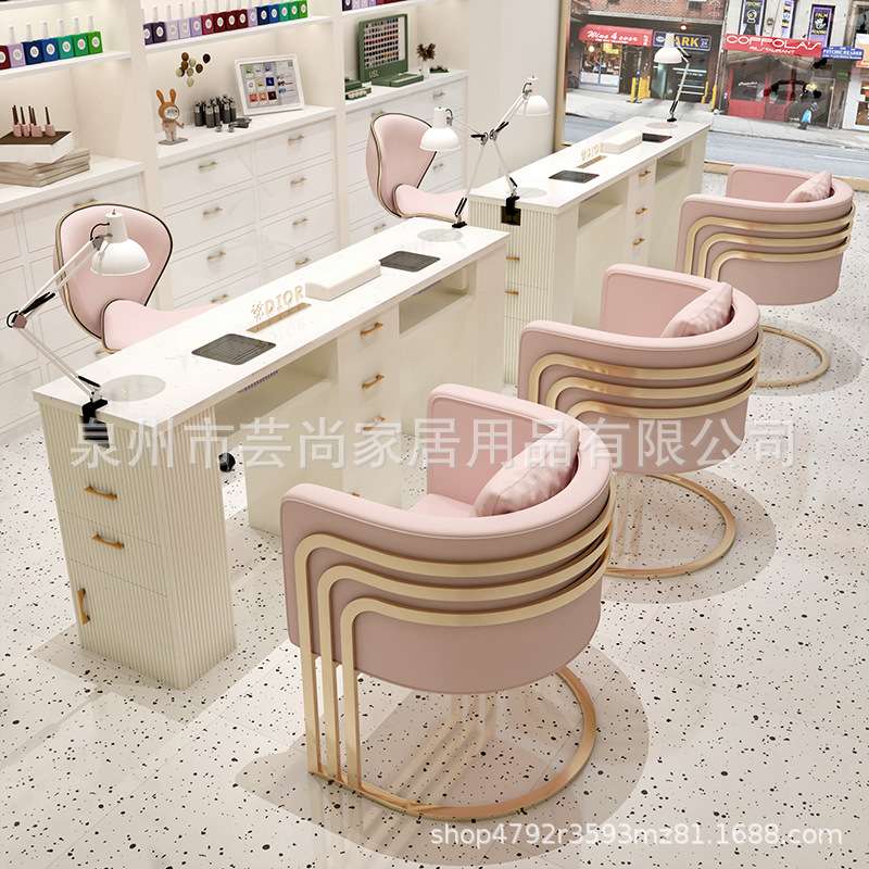 Nail salon北欧美甲桌椅套装岩板桌面带吸尘器双人美甲店专用桌子