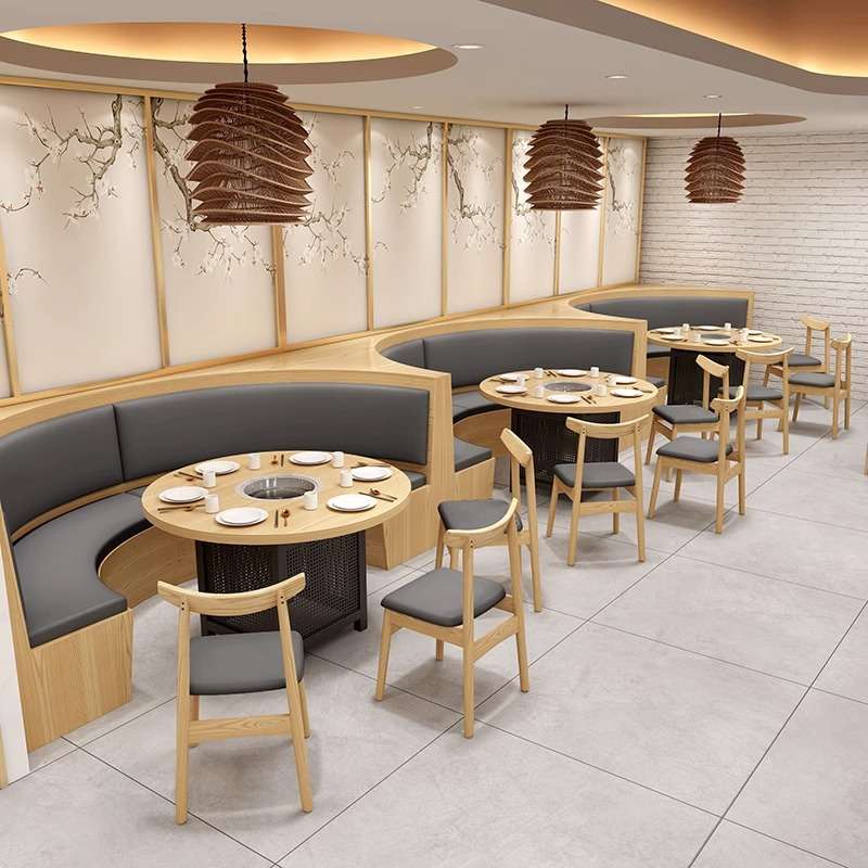 实木东南亚餐厅桌椅组合港式方桌小吃店餐饮火锅桌茶餐厅卡座沙发