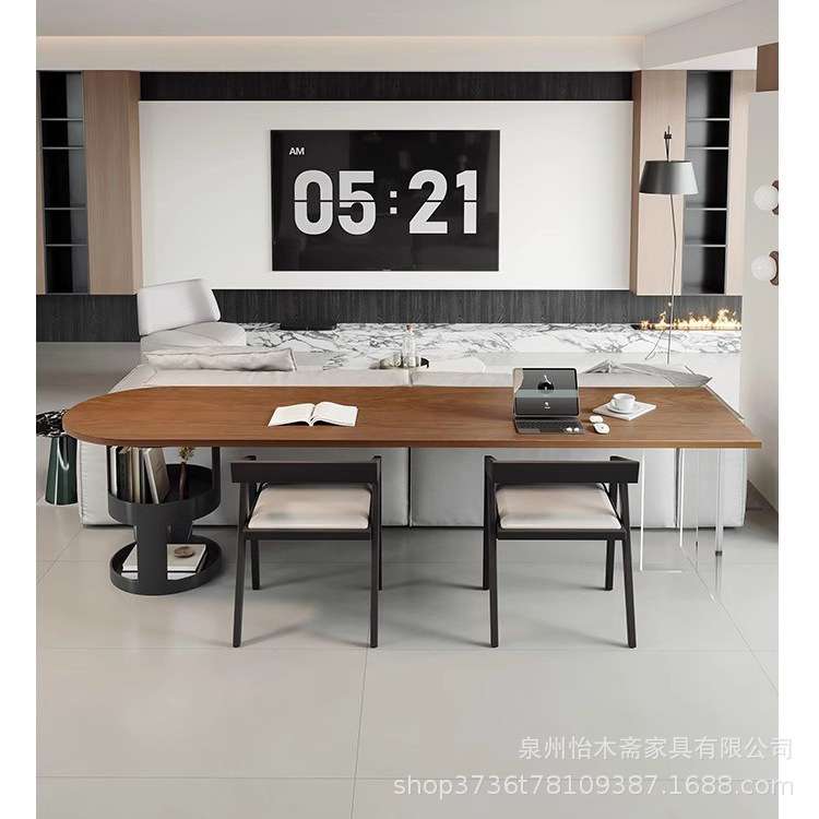 欧式简实木大板书桌客厅沙发长条餐桌亚克力弧形创意学习办公桌子