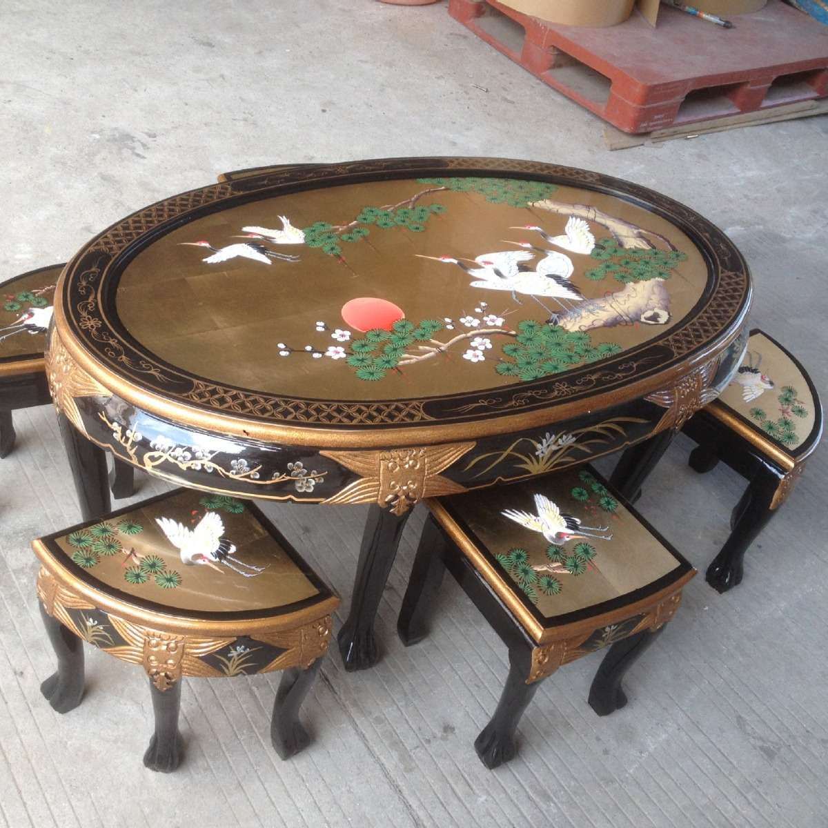 至高美中式茶几桌漆器家具贝壳骨石镶嵌茶几桌凳客厅金箔螺钿工艺