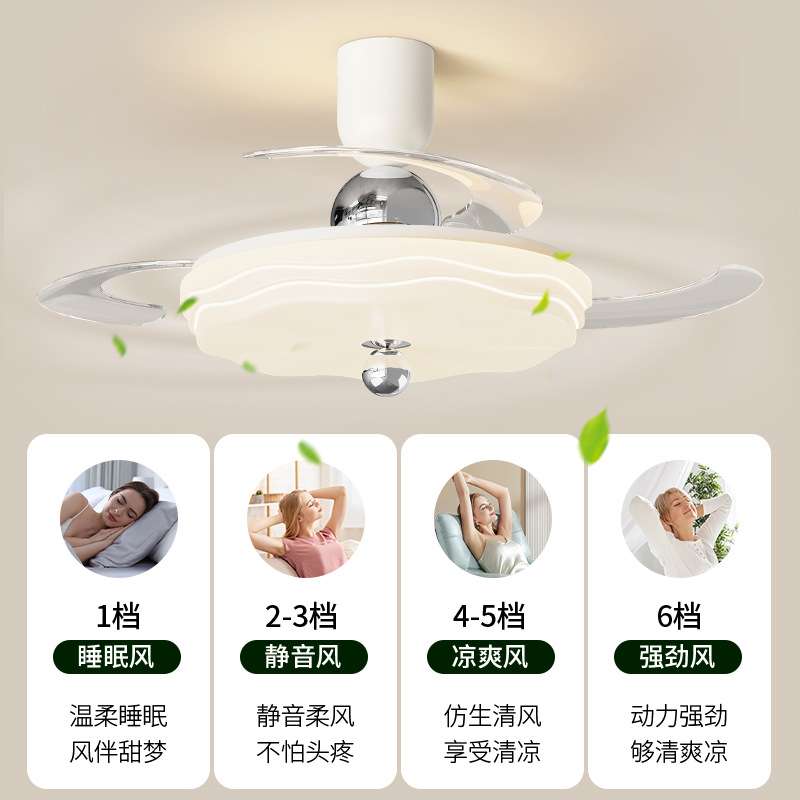 隐形风扇灯卧室吸顶灯奶油风蛋糕电扇2025新款静音大风力餐厅灯具