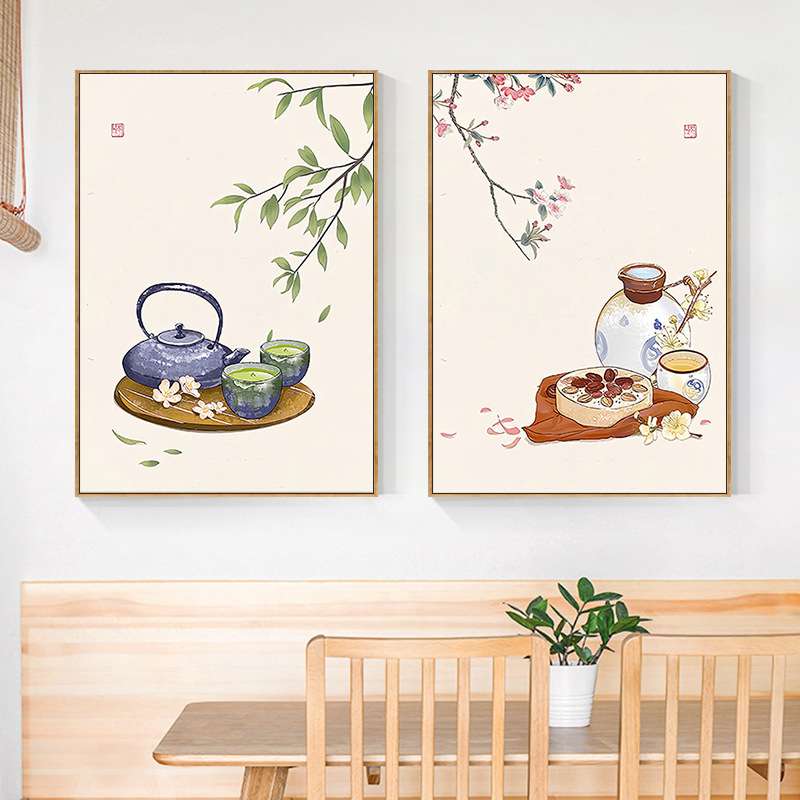 来喝酒听雨吃茶创意字画新中式装饰画梅兰竹菊中国风壁画原木挂画