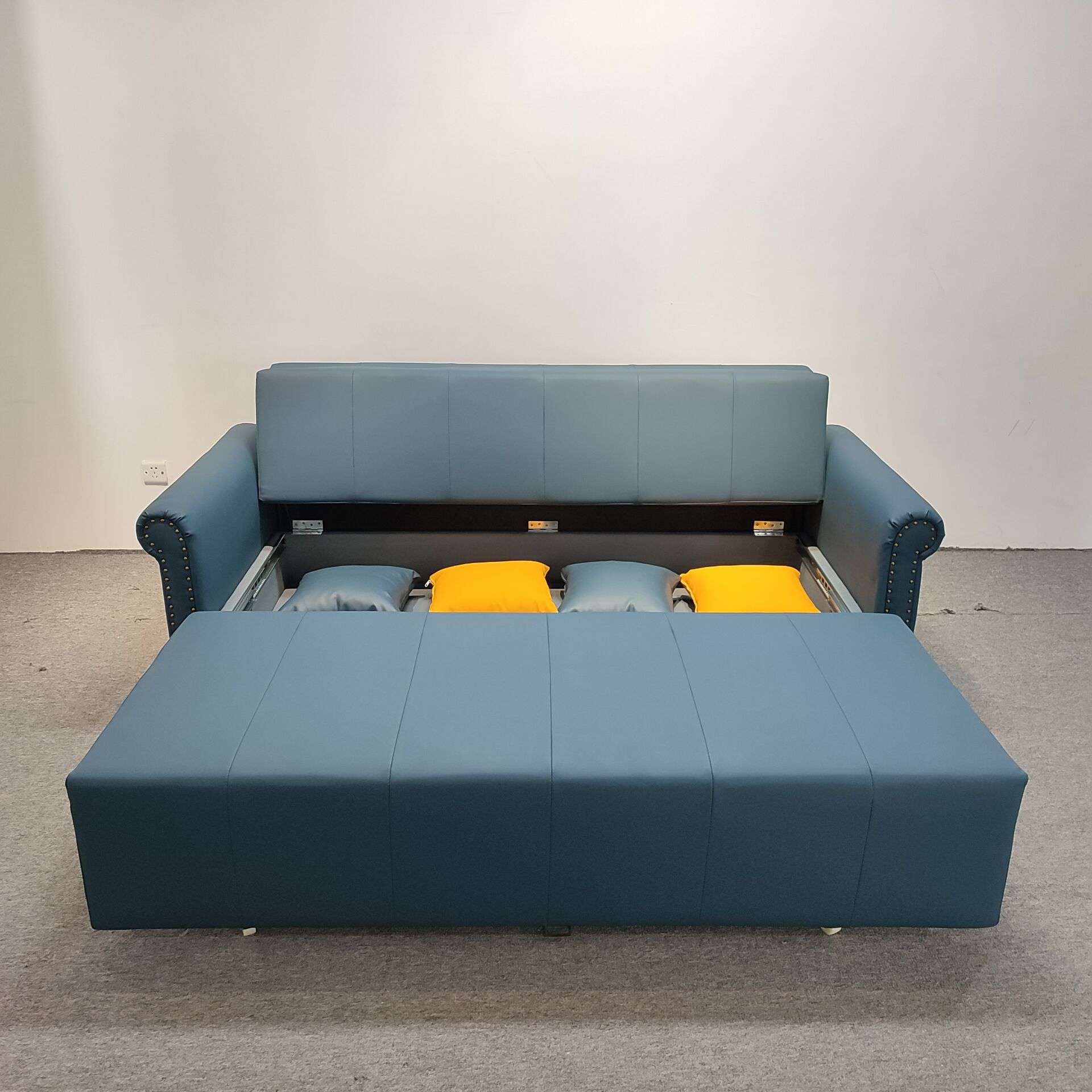 简约欧式圆扶手设计折叠小户型客厅卧室皮艺可储物两用多功能沙发