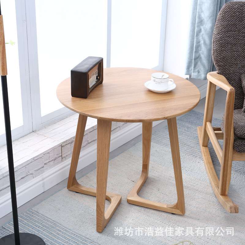 简约移动阳台小圆桌休闲角几拐腿圆几客厅圆形迷你边桌实木咖啡桌