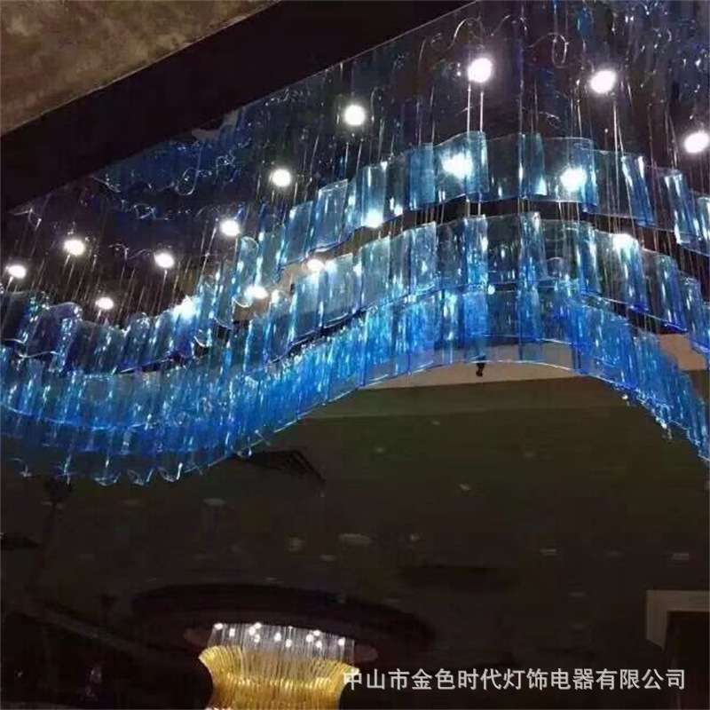 酒店大堂水晶玻璃吊灯异形飘带大厅前台售楼部创意沙盘工程灯
