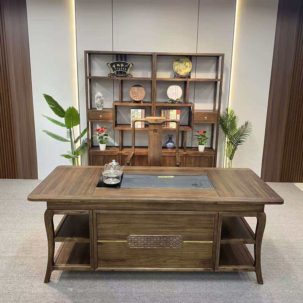 新中式茶桌椅组合现代金楸檀木全实木高档办公家用喝茶桌茶台椅