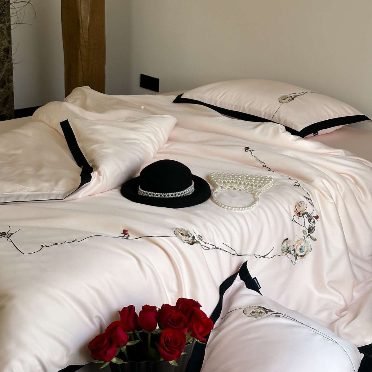 天丝棉高档兰精绣花四件套被套床单花卉韩式玫瑰春夏床上用品清新