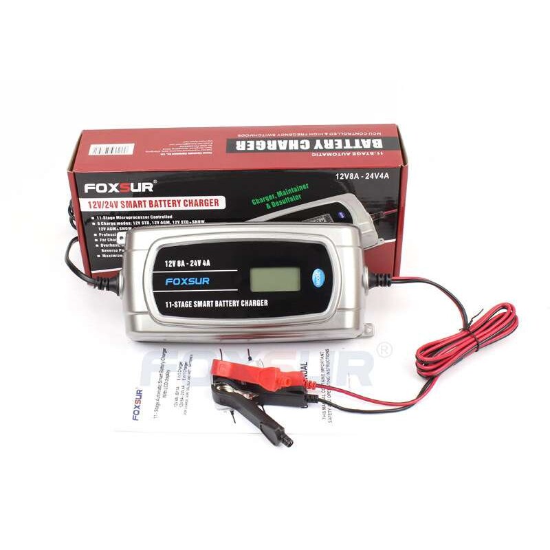 富可思 12V 8A 24V 4A 汽车卡车电瓶充电器 带液晶充电器