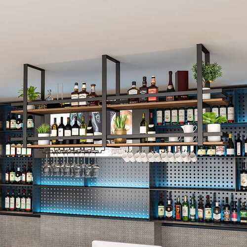 吧台吊架酒架酒柜吊柜置物架悬挂式酒吧餐厅吊挂工业风铁艺吊杯架