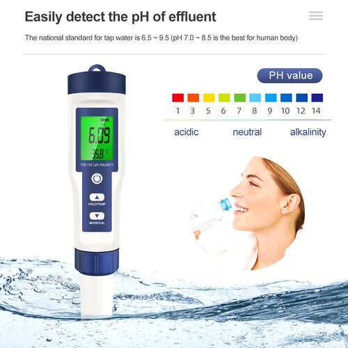 高精度水质盐度计PH/TDS/EC/盐度/水温水产养殖鱼缸水质检测笔