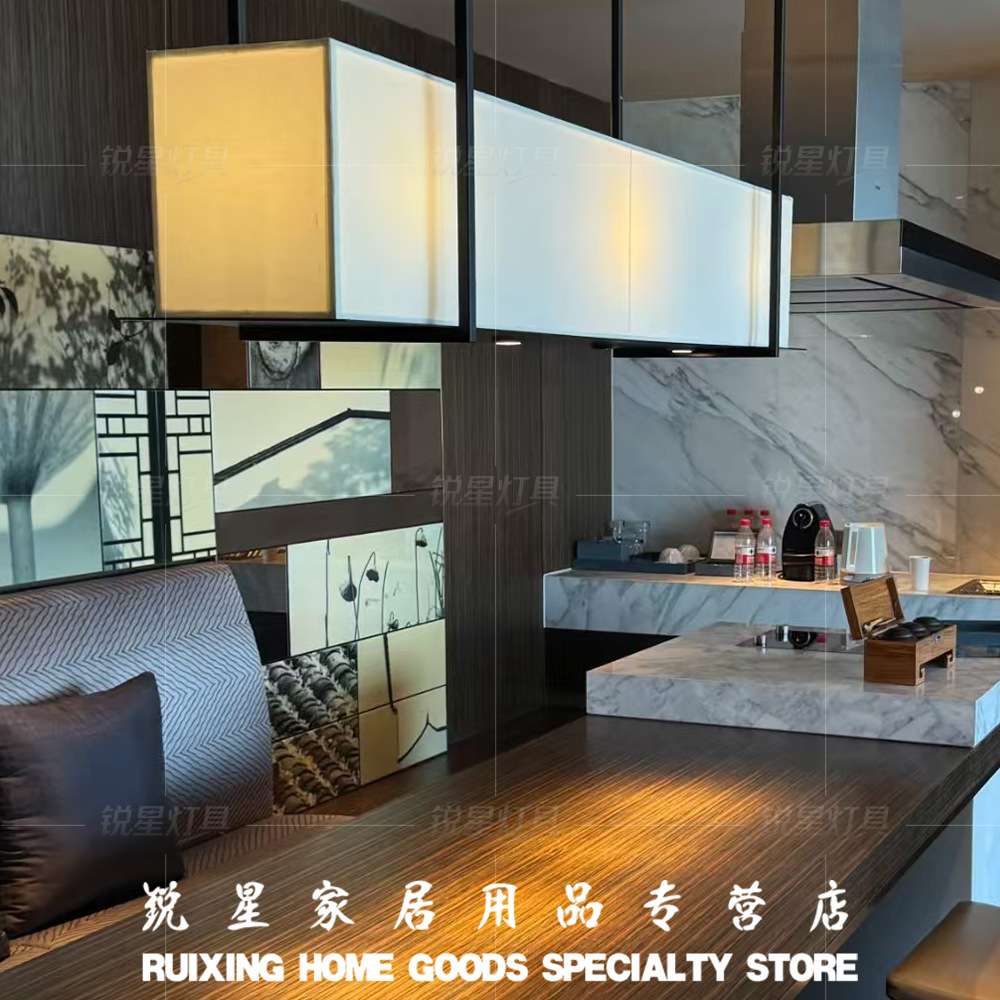 餐厅吊灯长方形新中式吊灯酒店仿古设计师吧台创意长方形铁艺吊灯