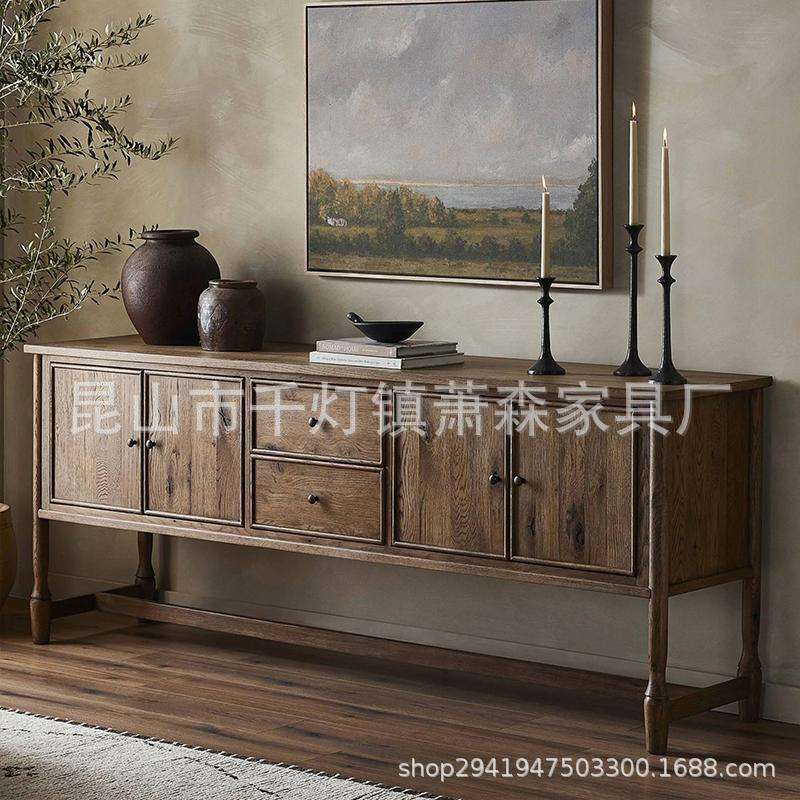 美式乡村复古做旧实木餐边柜门厅玄关柜装饰柜餐厅客厅收纳储物柜