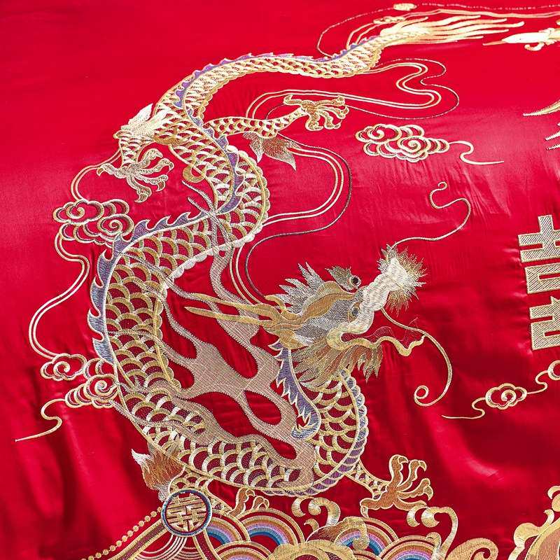 中国风大红色结婚四件套全棉纯棉蕾丝被套少女心床单双人床上用品