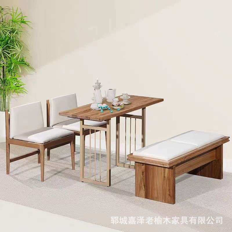 北欧实木餐桌民宿餐厅原木桌子沙发椅榆木客厅家用长方形吃饭桌厂