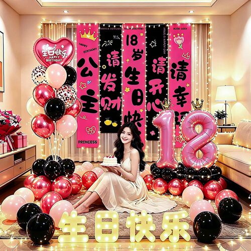 女孩18岁20周岁30岁生日快乐仪式感气球挂布氛围派对装饰场景布置