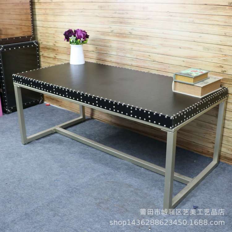 北欧铁艺铁架板木方桌茶几桌子 复古怀旧欧式乡村板木茶几