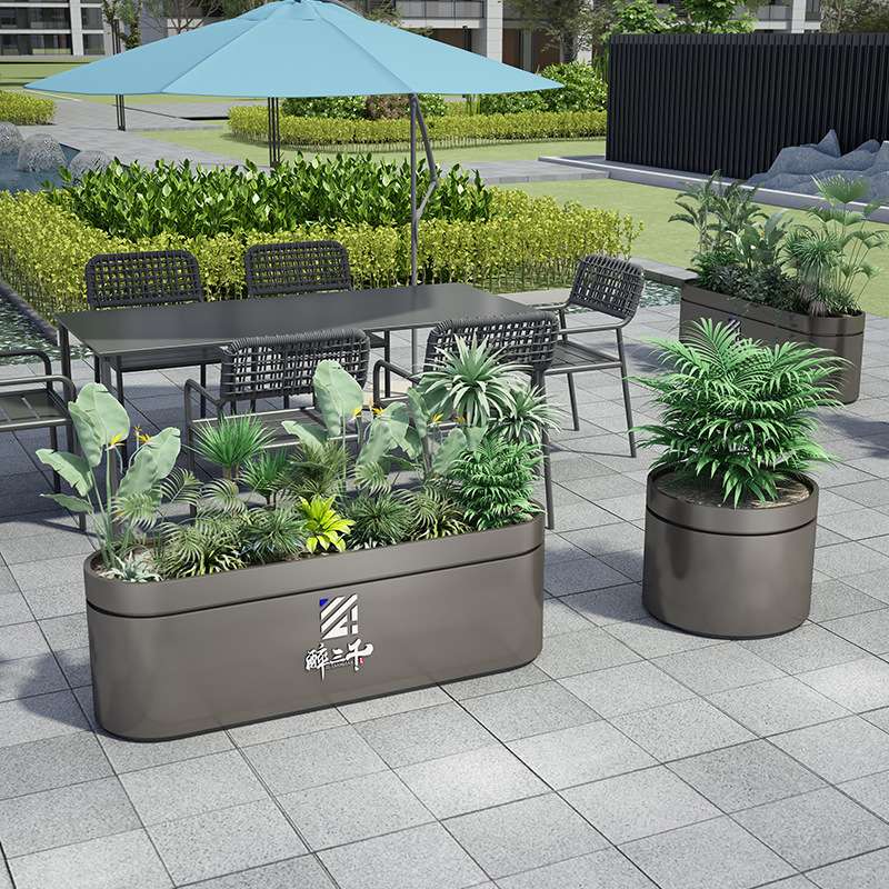 户外园林不锈钢花箱花坛绿植种植箱铁皮花盆市政景观园艺花槽
