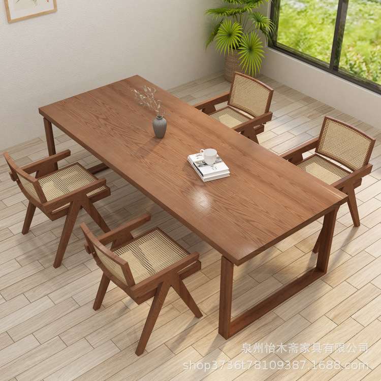 日式实木餐桌简约家用多人长桌原木大板桌饭桌子书房写字电脑桌子