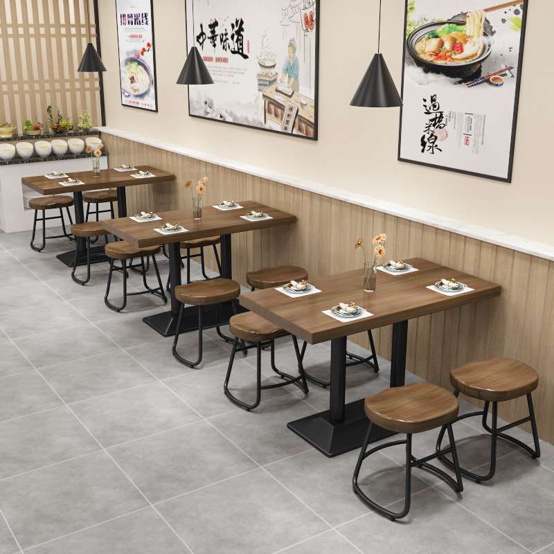 复古工业风餐桌椅 餐饮奶茶快餐小吃烧烤火锅店餐厅实木桌椅组合