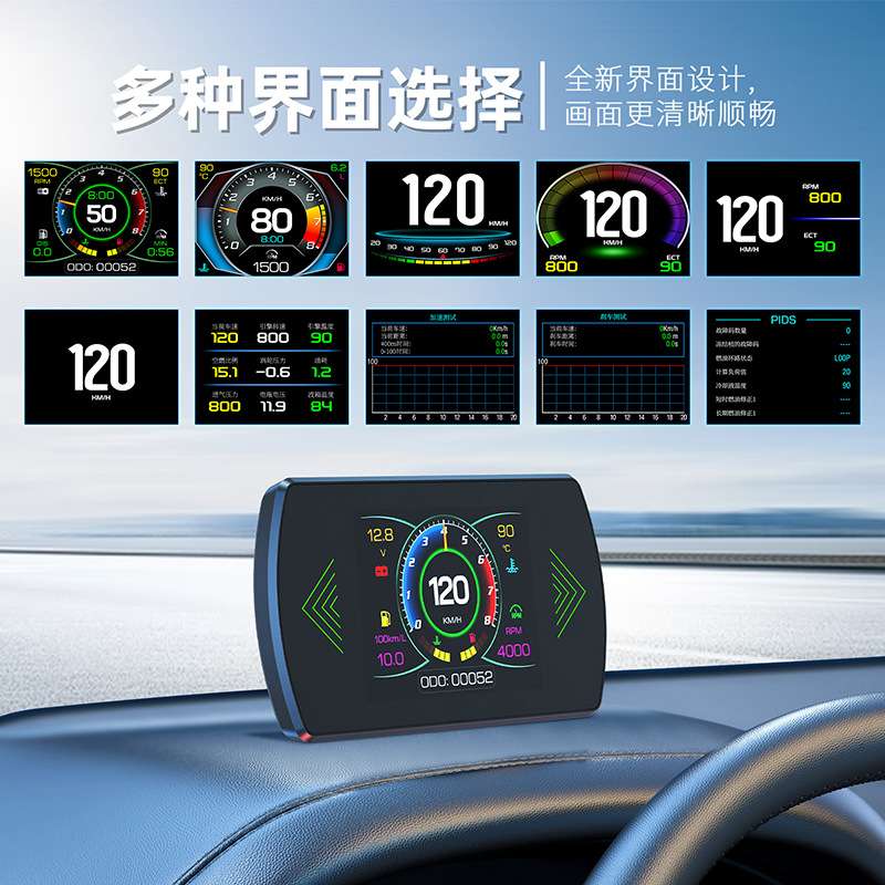 汽车抬头显示器hud obd2汽车多功能数据液晶屏高清车载显示器P12