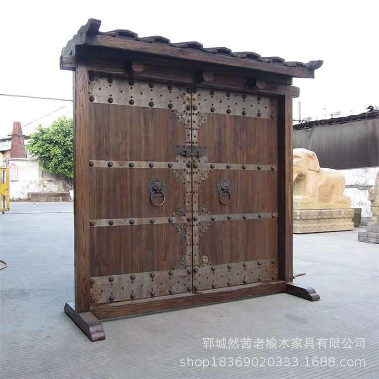 新中式老榆木大门自建房仿古双开进户门四合院做旧风老式双开门