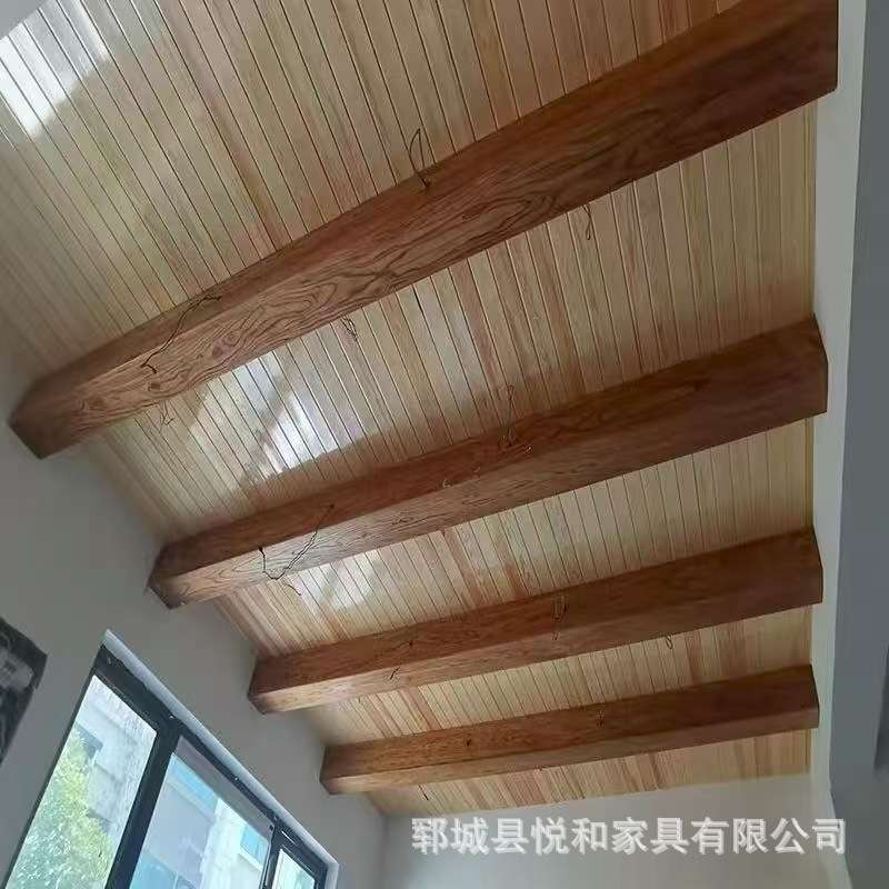 北方老榆木假梁民宿吊顶室内装修梁餐厅吊顶实木天花板装饰空心梁
