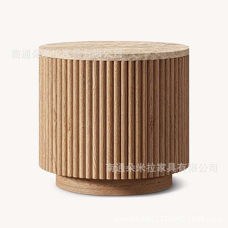 RH美式乡村简约圆形大理石桌面茶几高端简约复古边几