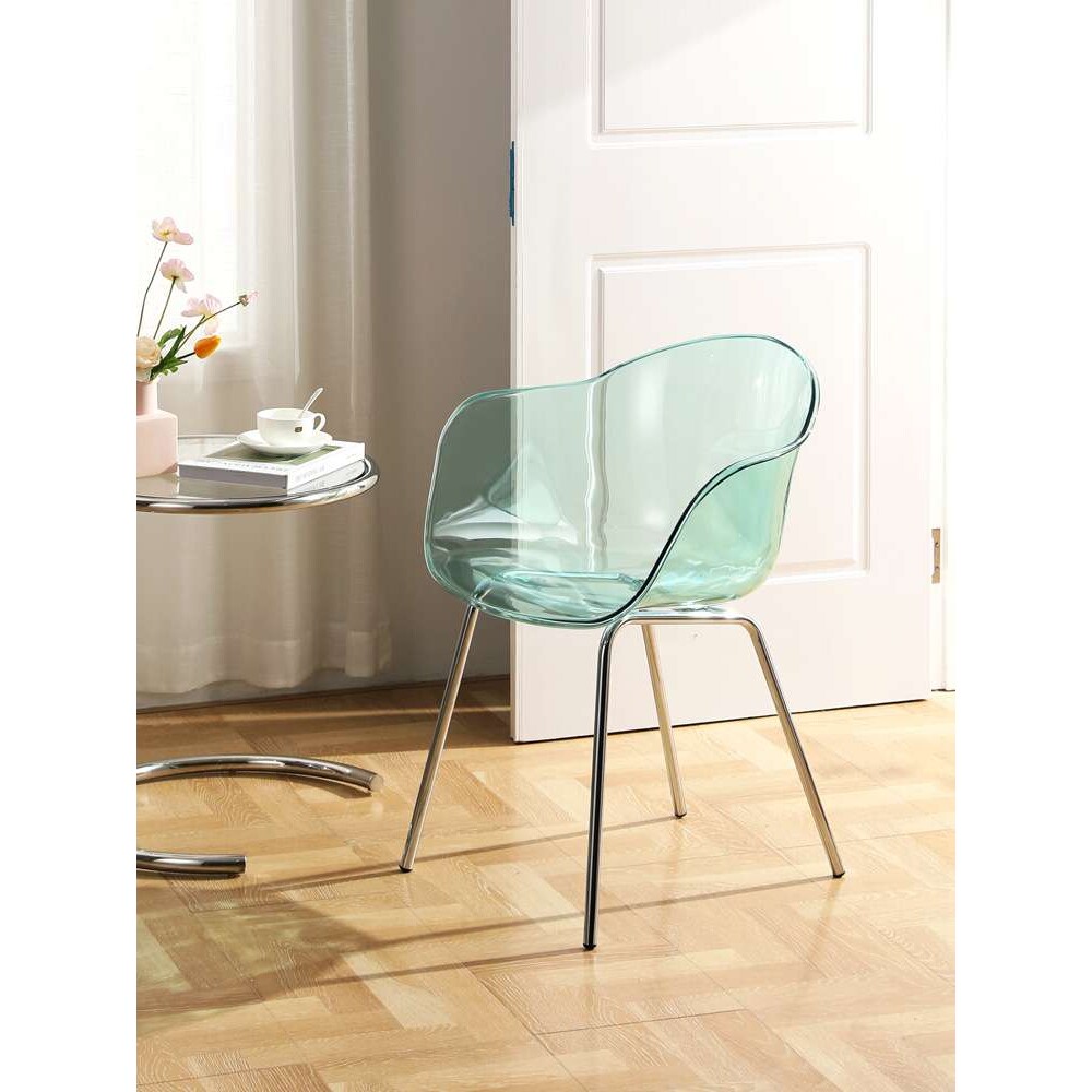 北欧透明水晶餐椅奶茶店靠背椅创意设计师彩色亚克力洽谈椅塑料凳