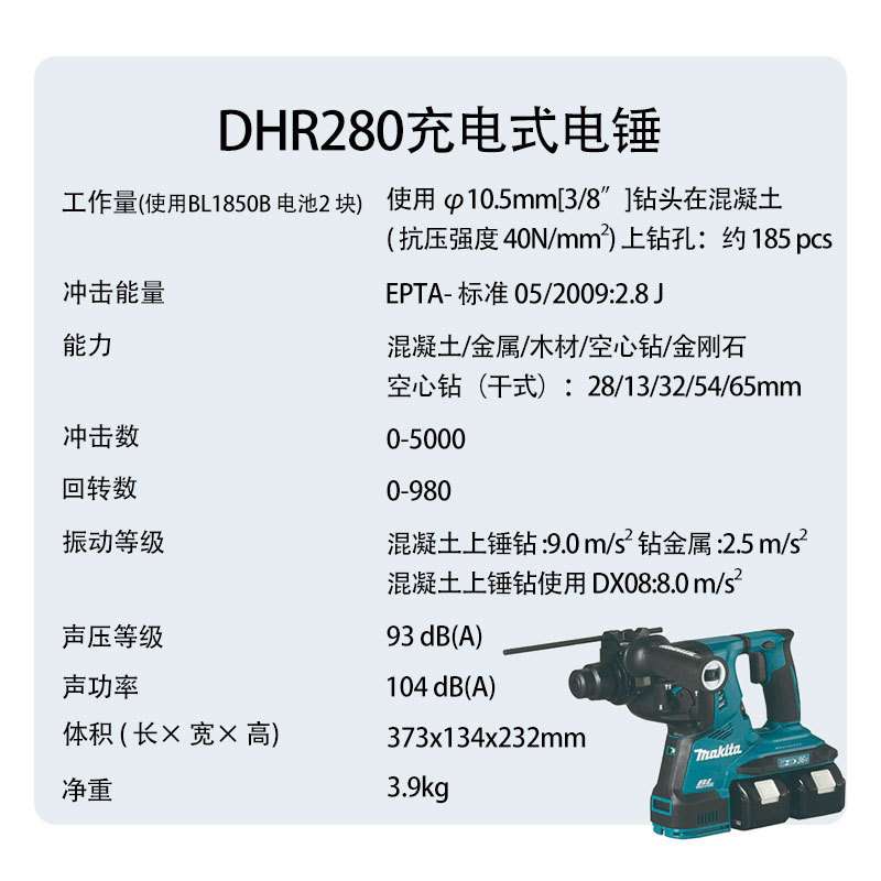 牧田 DHR280 充电式电锤 工业级 冲击平钻