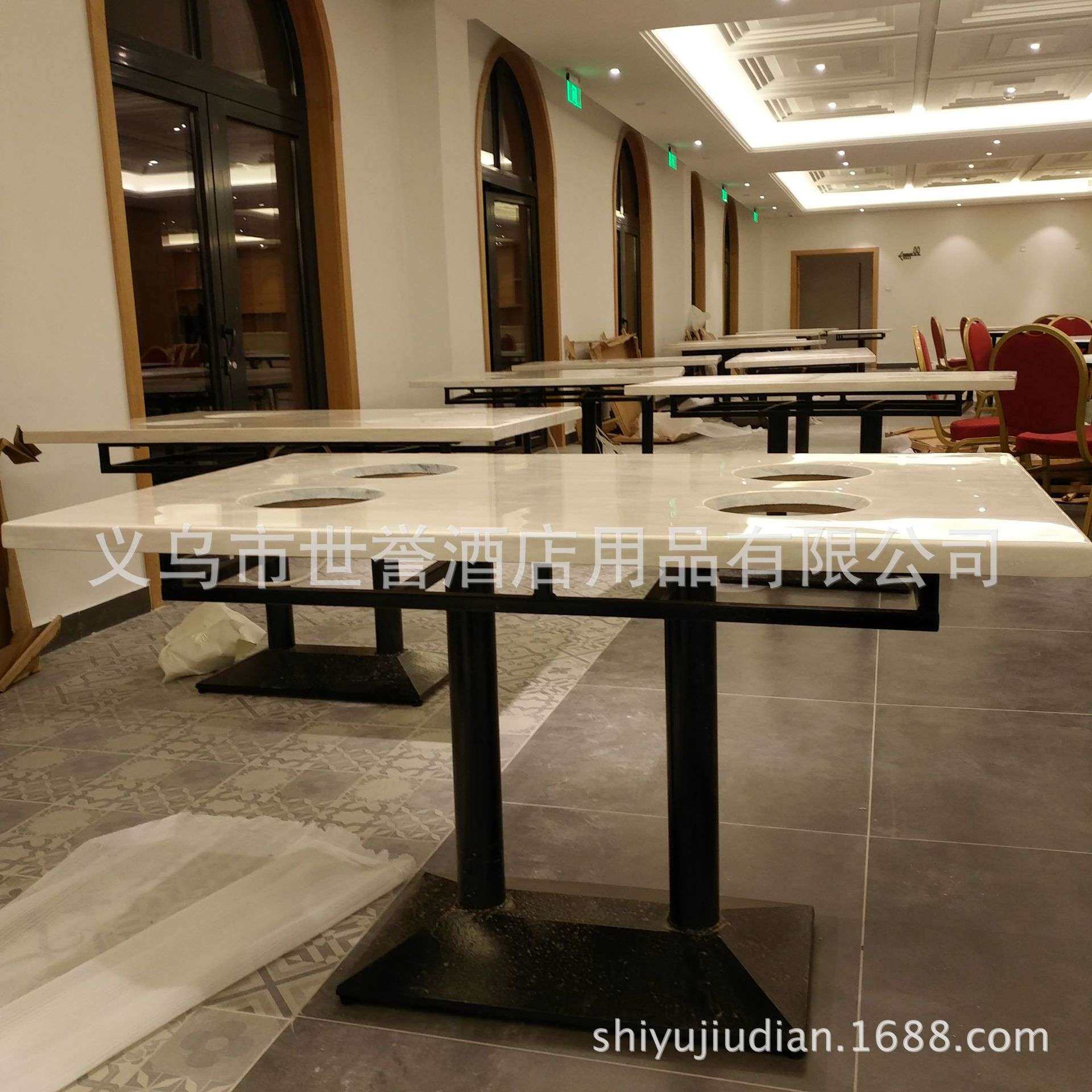衢州杭州火锅店餐桌 重庆老火锅桌椅大理石火锅桌下沉式电池炉桌