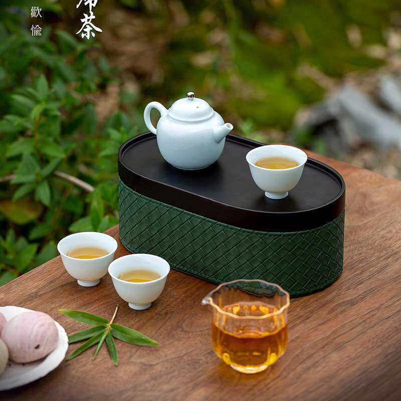 小合意影青陶瓷一壶三杯快客杯户外便携车载旅行茶具泡茶壶小套组