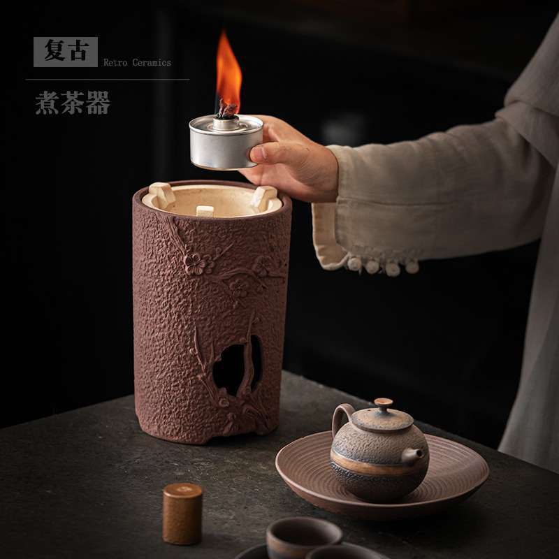户外野外陶瓷酒精炉碳炉烧水壶煮茶器套装家用围炉煮茶炉炭炉茶壶