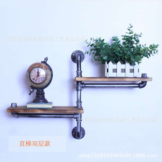 工业风复古铁艺书架壁挂置物架水管隔板架美式乡村艺术展示架子