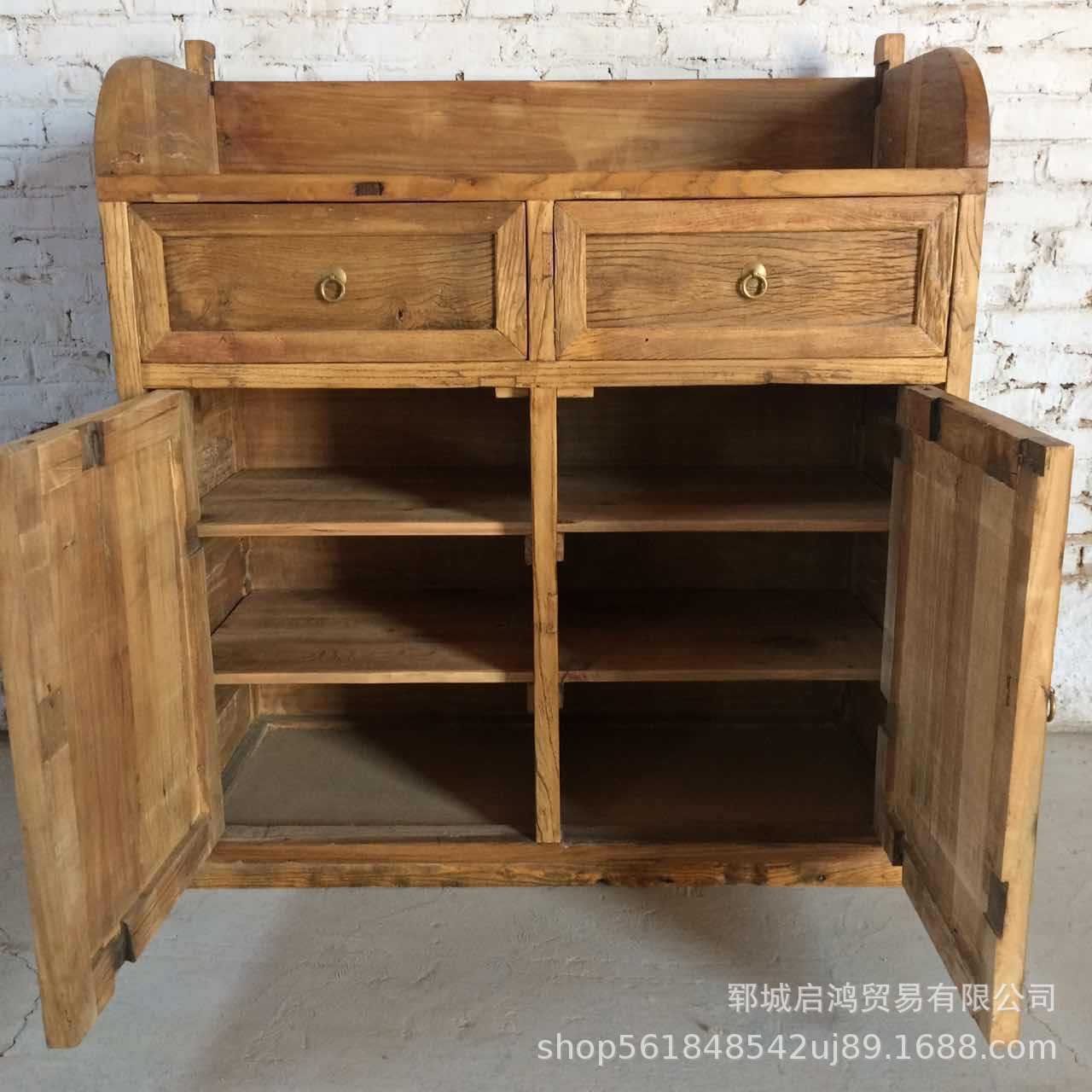 老榆木门板餐边柜实木储物玄关柜风化门板二屉两门储物柜