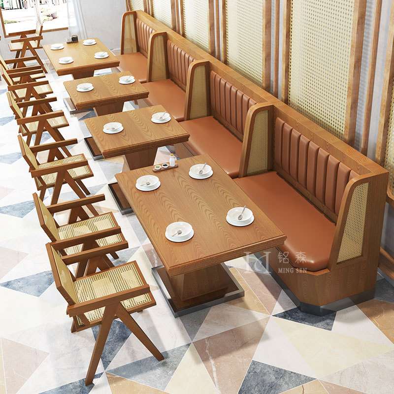 编藤火锅店茶餐饮连锁主题酒店西餐厅卡座桌椅组合东南亚饭店桌椅