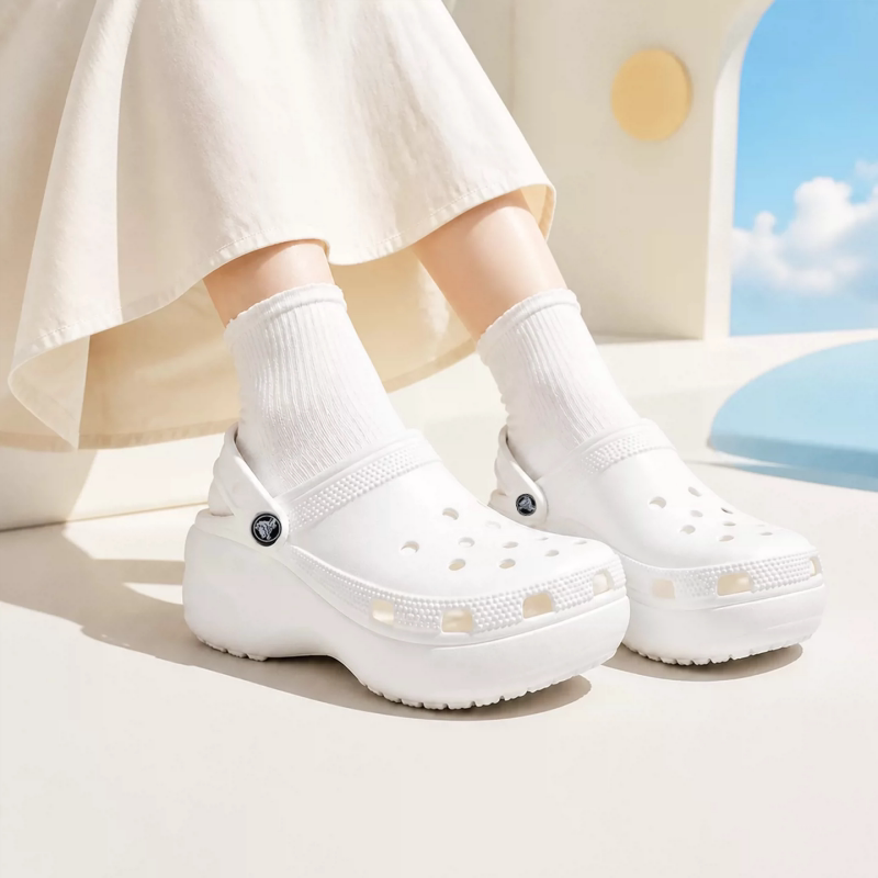 Crocs卡洛驰男鞋女鞋 白色秋冬增高云朵洞洞鞋休闲沙滩鞋拖鞋凉鞋