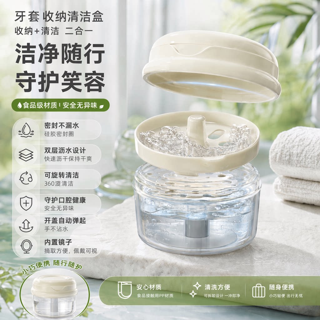 便携密封升降牙套收纳清洗盒