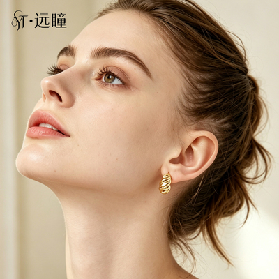 卢昱晓同款金色羊角包耳环