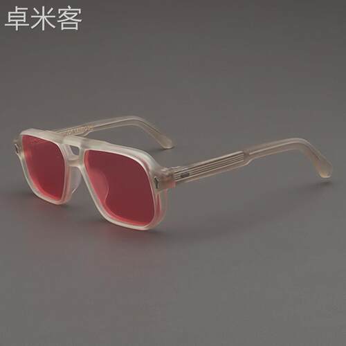 卓米客MOSCOT LEMTOSH飞行员式磨砂透明黄框太阳眼镜女双梁粉色太