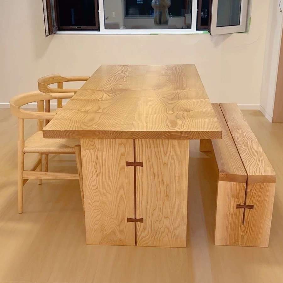 北欧白蜡木大板餐桌实木茶桌原木自然边工作台民宿恰谈办公桌整板